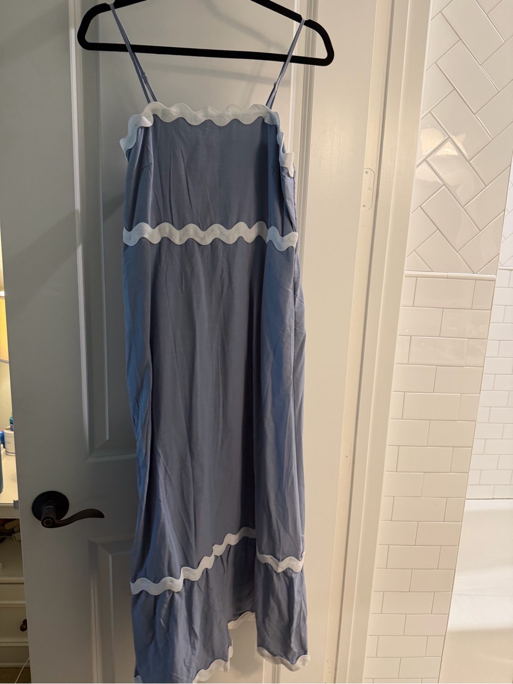 Zesica Light Blue Slip Dress with White Scalloped Trim